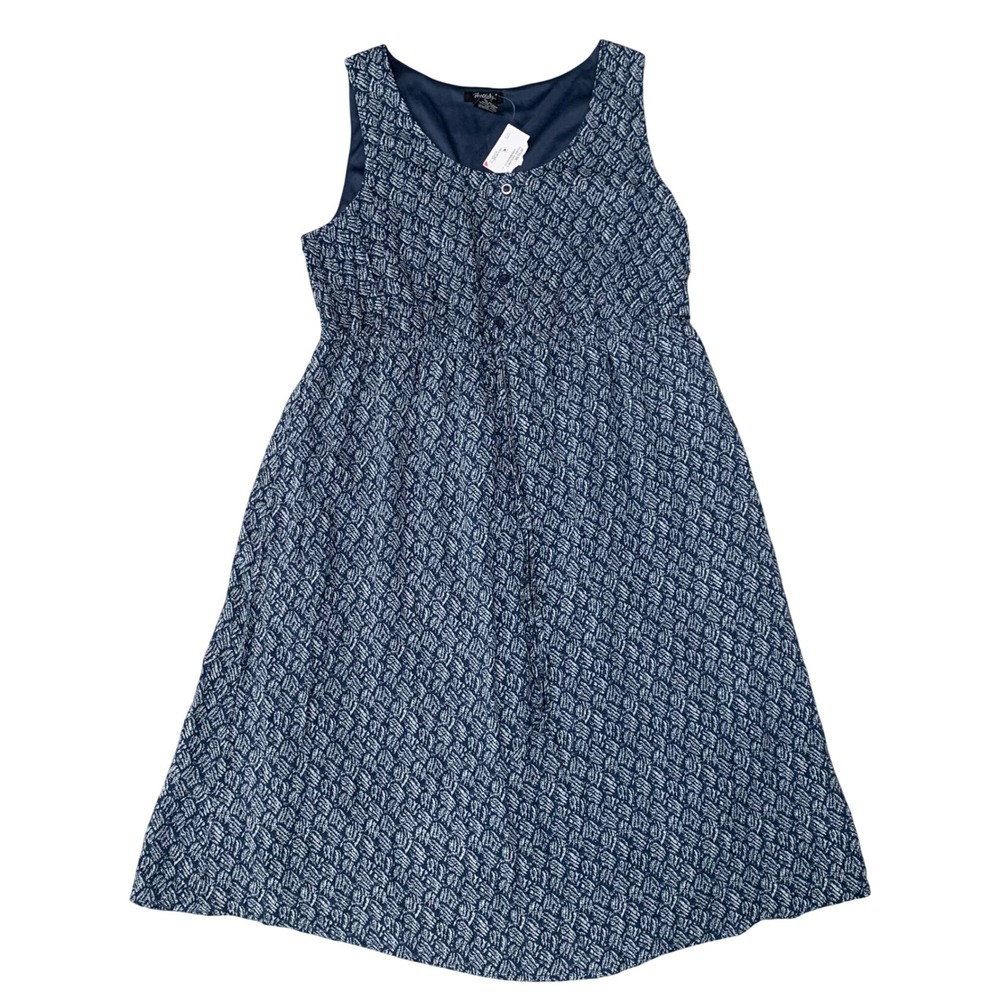 Rhapsody Womens Medium Blue White Print Sleeveless Dress Button Front Lined‎